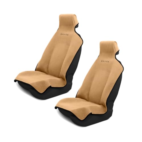 DryvaSeat - Premium Microfiber Towel Car Seat Cover - Waterproof & Sweatproof - Universal Fit, Machine Washable, Non-Slip - Seat Protector for Car, Truck, SUV, Van (Tan, 2 Pack) - color: Tan, size: 2 Pack