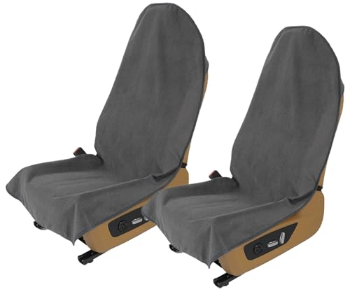 Waterproof Towel Car Seat Cover, Sweatproof Non-Slip Seat Protector, Universal Fit for Front Bucket or Rear Bench Seat of Cars, SUVs, Vans, Trucks, Compatible with Airbags and Armrests (Gray, 2 Pack) - color: Gray, 2 Pack