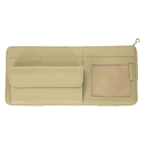PATIKIL 1 Pcs Car Sun Visor Organizer, 12.8 x 6.5 Inch PU Leather Vehicle Storage Pouch Holder for Sunglasses Card Pen Driver License Car Accessories, Beige - color: Beige
