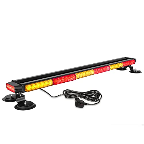 ASPL 38.5" 78 LED Strobe Light Bar Double Side Flashing High Intensity Emergency Warning Flash Strobe Light with Magnetic Base for Safety Construction Vehicles Tow Trucks Pickup (Amber/Red) - color: Amber/Red