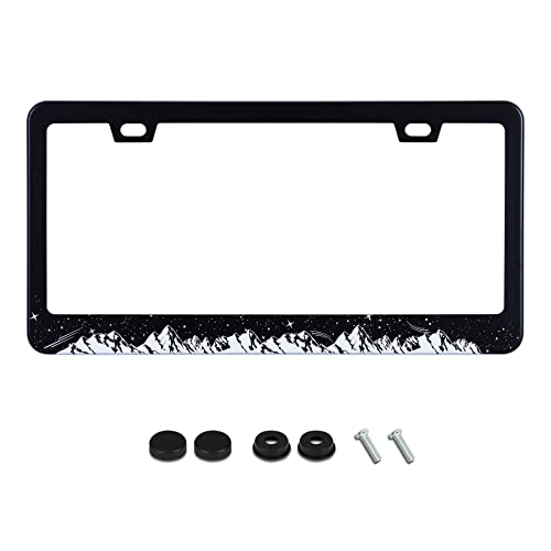 Mountains License Plate Frame Stainless Steel Car Accessories Night Mountain License Plate Frames Personalized License Plate Fits Standard U.S. Vehicles for Men Women Size: 12.2 X 6 Inches - color: mountains night, size: One size