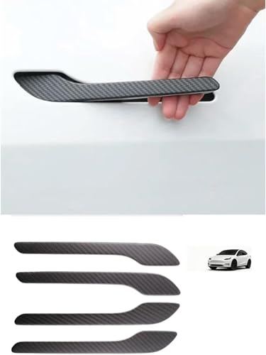 Door Handle Cover Protector Set, Real Matte Carbon Fiber Trim, Matte Finish, Compatible with Tesla Model Y & Model 3 2017-2025, (4 Pieces) - color: matte black 4pcs