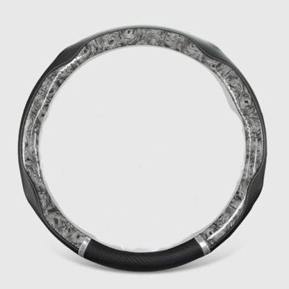 Peach Wood Grain Steering Wheel Cover Anti-Slip Breathable Durable Leather Four Seasons Universal 15 Inch Car Wrap Cover (Gray) - color: Gray