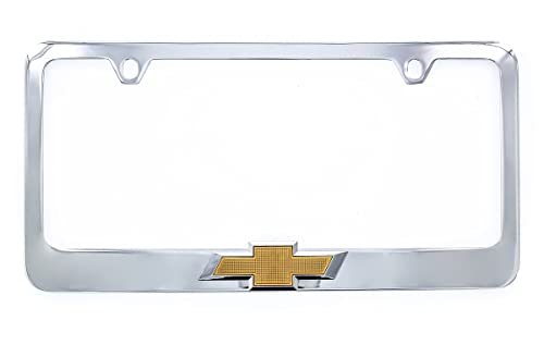 Chevy Metal License Plate Frame Tag Holder with 3D Bowtie Emblem - Chrome Plated - color: CHROME A