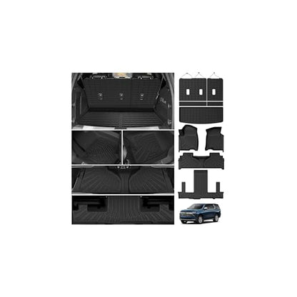 Powerty Floor Mats for 2021-2025 2026 Chevrolet Chevy Tahoe/GMC Yukon 7 Passenger Car Mats, All Weather TPE Custom Cargo Liner Seat Back Covers Protectors Full Set Car Accessories (Not for Yukon XL) - size: 2)Chevy Tahoe/GMC Yukon 7Seater｜21-26｜Full Set