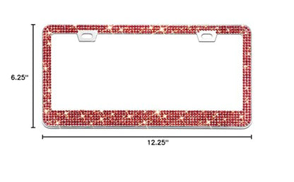 Bling Rhinestone License Plate Frame for Women 2PC，Diamond Sparkly License Plate Frames| Stainless Steel Frames & Over 1200 pcs Finest 14 Facets Glass Crystals Premium Diamond+GiftBox(Red) - color: Red-2PK