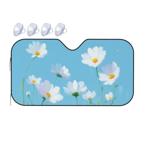 Windshield Sun Shade White Flower Blue Summer Car Front Window Sunshade Blocker UV Visor Retractable Automotive Sunshades for Vehicle SUV Truck Protector 55x30 inch - color: B01, size: M:55x30 inch