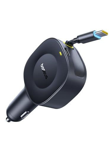 Baseus Ultra-Mini Retractable Car Charger USB C, 60W Fast Charging Car Charger with Retractable USB C Cable for iPhone 17 16 15 Pro Max, Samsung Galaxy S25 Ultra, Android, iPad, AirPods - color: 60W