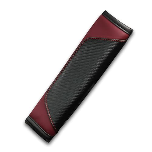 2PCS Car Seat Belt Cover, Carbon Fiber Safety Seatbelt Shoulder Strap Covers, Breathable Leather Soft Harness Pad for Car Interior Accessories (Black/Wine Red) - color: Black/Wine Red