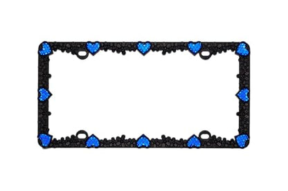 Creathome 3D Daisy Heart License Plate Frame from Pure Zinc Alloy Metal Perfect Plate Holder, Matt Black Daisy with Blue Reflective Heart - color: Matt Black with Blue Reflective Heart