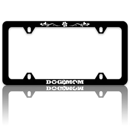 Dog Mom License Plate Frame Paw Prints License Plate Holders Funny Auto Accessory Bracket Stainless Steel License Plate Frames with Screws for Women Men 6x12 Inch 4 Holes - color: Dog Mom