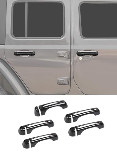 Savadicar 5-Piece Carbon Fiber Door Handle Cover Trim Kit for Jeep Wrangler JL JLU 4xe & Gladiator JT 2018-Present – Exterior Handle Cap Accent Accessories - color: Carbon Fiber, size: Front & Rear & Tailgate, style: Hollow