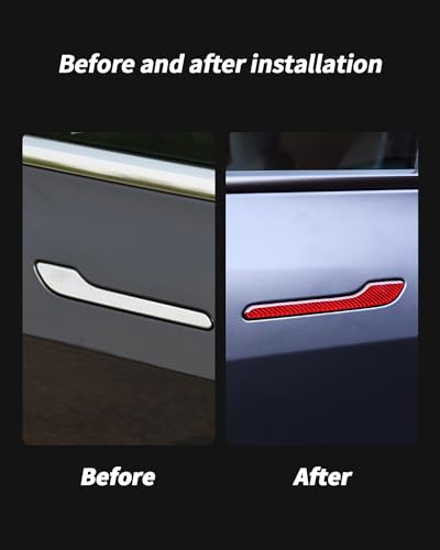 Carbon Fiber Door Handle Cover, Door Handle Protective Cover Decoration Compatible with Tesla Model Y/3 Accessories (2017-2025) Highland & Juniper Compatible (4 Pieces) (Red with drip) - style: Red with drip