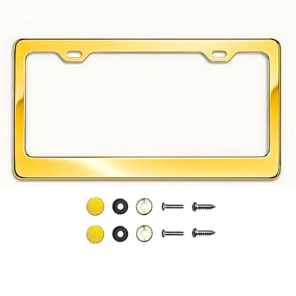 T304 Stainless Steel License Plate Frame – 8K Mirror Polish Finish, Rust-Resistant, Slim Design, Universal Fit, Includes Screw Caps, Washers & Stainless Steel Screws (Gold) - color: Gold