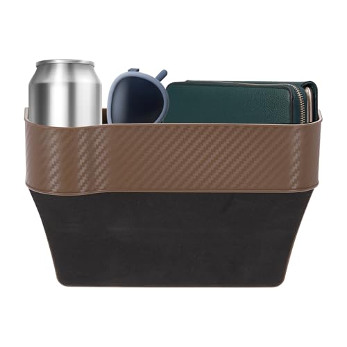 HARFINGTON Car Seat Gap Filler Organizer 10.2 x 6.5 x 2.8 Inch PP Universal Car Organizer Storage Box Between Seat and Console (Left) with Cup Holders for Phone Sunglasses Keys, Brown - color: Brown