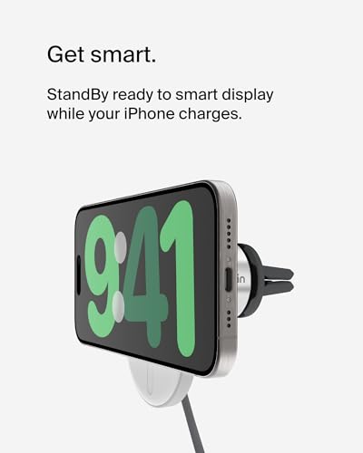 Belkin MagSafe-Compatible Wireless Car Charger 15W, Fast Charging Wireless Charger - Powerful Magnetic Vent Holder for iPhone 17, 16, 15, 14, 13 Series, Pixel 10, Secure Car Phone Mount - White - style: Charging Mount
