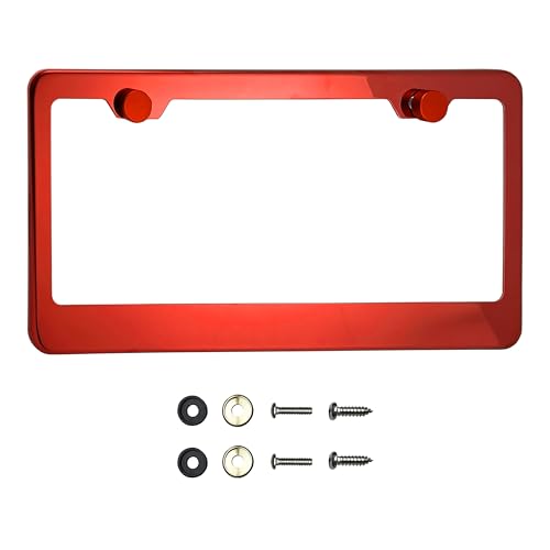 T304 Stainless Steel License Plate Frame – 8K Mirror Polish Finish, Rust-Resistant, Slim Design, Universal Fit, Includes Screw Caps, Washers & Stainless Steel Screws (Candy Red) - color: Candy Red