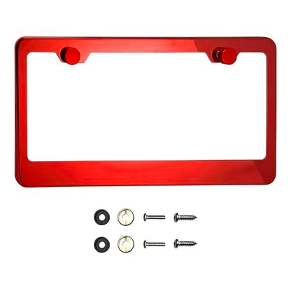 T304 Stainless Steel License Plate Frame – 8K Mirror Polish Finish, Rust-Resistant, Slim Design, Universal Fit, Includes Screw Caps, Washers & Stainless Steel Screws (Candy Red) - color: Candy Red