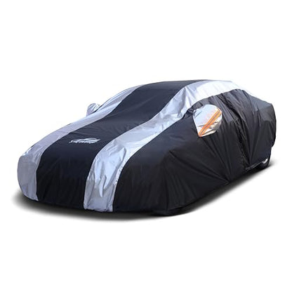 Car Covers for Automobiles All Weather Waterproof with Silver Stripe Design, Universal Fit Kia Stinger K5/Optima, Chevy Malibu, Cadillac CT4, BMW 3 Series(19-25), Benz C-Class(22-25) - size: 1-C3 Fit Sedan Length 186-193 inch