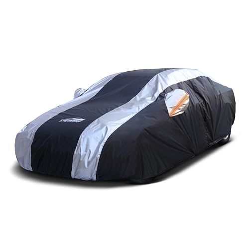 Small Car Cover Waterproof All Weather Protection with Silver Stripe Design,Universal Fit Nissan Versa, Hyundai Accent, Kia Rio Sephia,Audi A3 80 90, Honda City Insight - size: 1-C1 Fit Sedan Length up to 178 inch