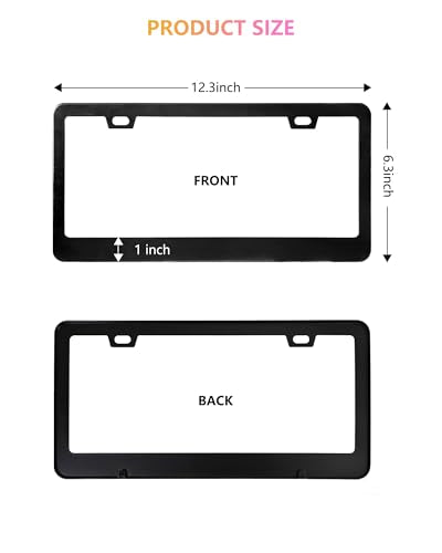 License Plate Frames - 2 Pack Matte Black Universal Aluminum Metal Car Tag Frame for Front and Rear Number Holder with Screws & Caps - style: Aluminum-Wide Frame-B