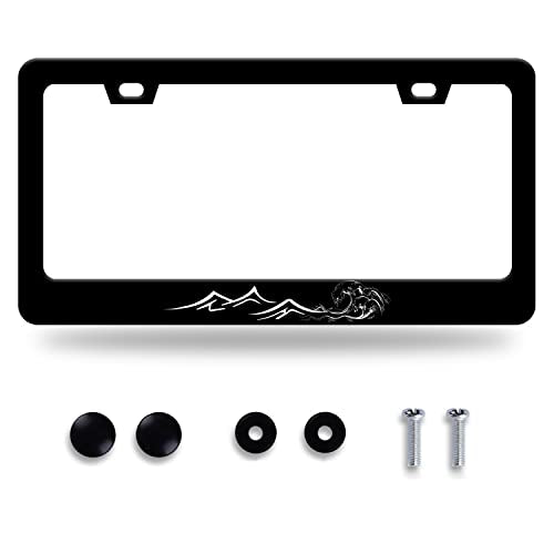 Mountains Waves License Plate Frame Mountain Ocean Wave License Plate Stainless Steel Auto Parts Funny License Plate Decorative with Screws Size 12.3" x 6.3" for Men Women - color: Mountains Ocean wave