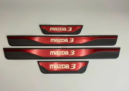 TundraFlow Door Sill Strip for Mazda 3 2018-2025 2026 Accessories Universal Rubber Anti-Scratch Threshold Guards Stainless Scuff Plates Protector Sticker Cover 4pcs RED