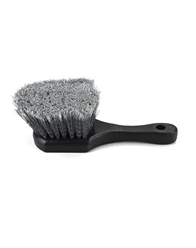 QWORK Short Handle Tire and Wheel Brush for Car Rim, Soft Bristles for Gentle Washing, Efficiently Cleans Tires