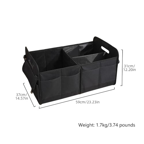 Car trunk storage box Foldable sedan SUV Universal outing travel good goods Multi compartment partition with handle (black) - color: black