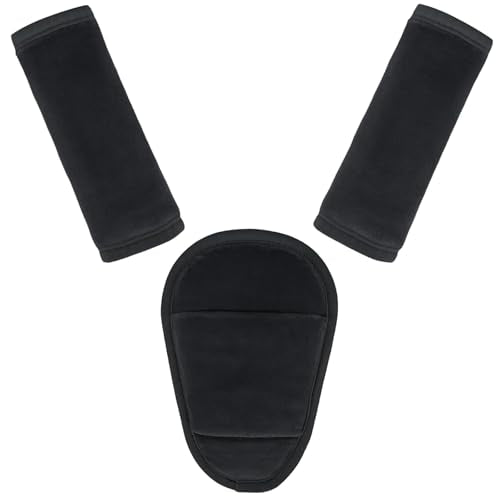 3 Pcs Car Seat Stroller Straps Pads for Baby, Newborn Soft Shoulder Strap and Crotch Covers, Universal Shoulder Straps Pads for Car Seat, Pushchair, High Chair (Black) - color: Black