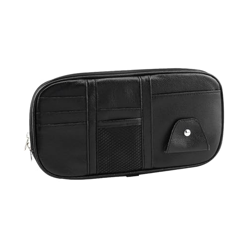 Car Sun Visor Organizer, Sunglass Holder and Storage Pocket, Card Cash Pouch with Multi-Pocket Net Zipper, Case Bag for License Pen Key, Auto Accessories for Truck, SUV, Van (Black) - color: Black