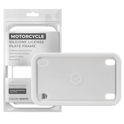 Rightcar Solutions Motorcycle License Plate Frame Premium Silicone, Rust-Proof, Rattle-Proof, Weather-Proof Plate Holder, Street Legal, Custom Bike Tag Frame - White - color: White