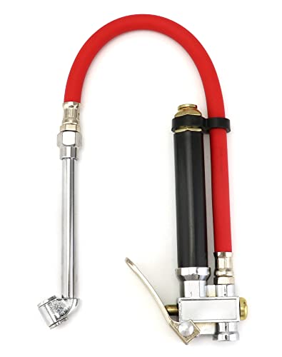 QWORK Tire Inflator with Pressure Gauge, Heavy Duty Dual Head Tire Inflator Gauge with Rubber Hose 120 PSI Air Chuck Compressor Accessories Compatible with 1/4" Air Compressor Output.