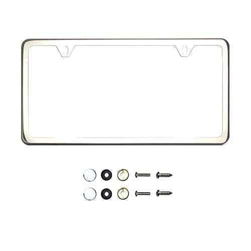 Two Hole Slim Version Chrome Polish Mirror License Plate Frame T304 Stainless Steel + Metal Screw Caps