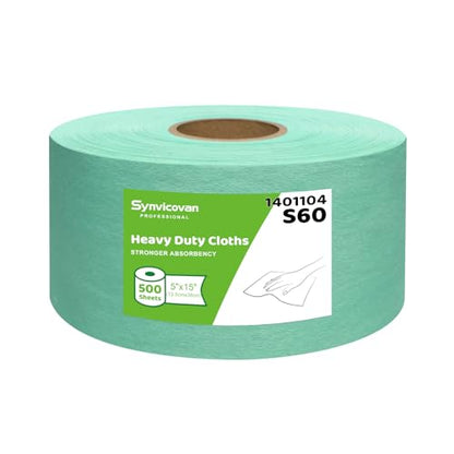 Jumbo Roll Industrial Cleaning Wipes, Super Absorbent Heavy Duty Cloths, Green (1 Roll of 500 Sheets, 5"x 15" Each Sheet) - color: Green