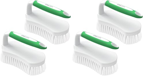 Amazer Scrub Brush for Cleaning Comfort Grip Shower Scrubber Stiff Bristles with Handle Heavy Duty Cleaner Brush for Tub Sink Carpet Floor - (Green+Green)(Pack of 4) - color: Green+green, size: 4-pack