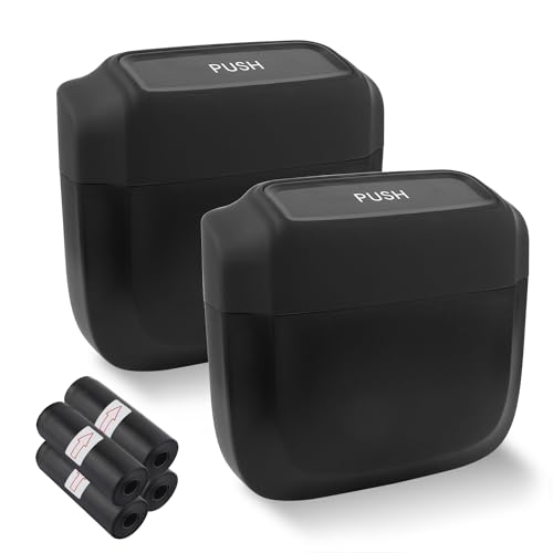 IHOTDER 2PCS Car Trash Can with Lid + 60PCS Garbage Bags,Mini Trash Can Interior Accessories for Door/Seat/Center Console/Home/Office,Multifunctional Car Organizers and Storage (Black) - color: Black