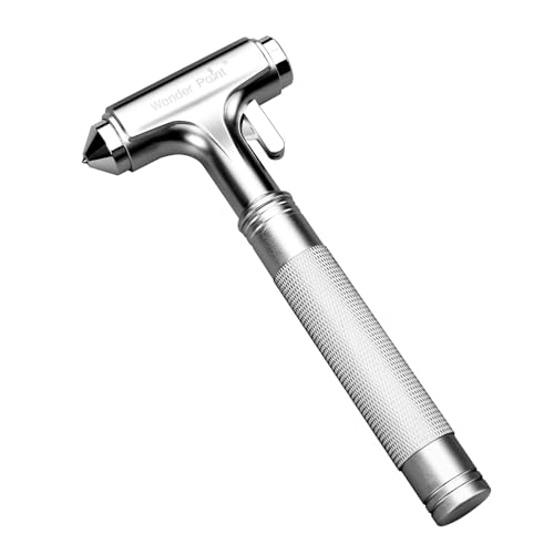 Premium Car Glass Breaker with Seat Belt Cutter - Automotive Safety Hammer - Emergecy Escape Tool, Car Autoaccessory Metal Window Hammer, Vehicle Hard Aluminium Alloy Head Design(Silver) - color: Silver