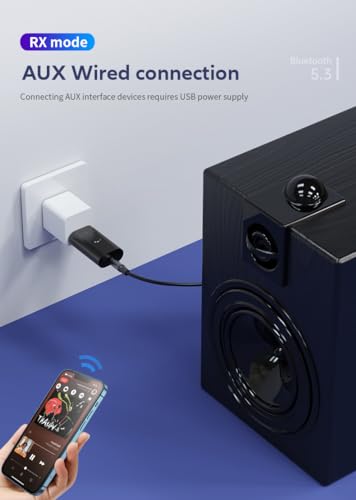 5.3 transceiver 2-in-1 BT Receiver, USB Bluetooth Adapter,Wireless Audio Adapter, Low Latency, Power by USB for PC Home/Car Sound System