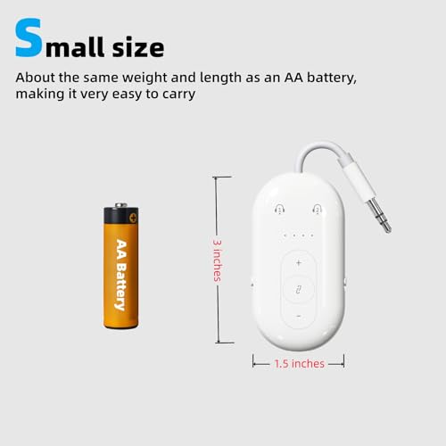 Airplane Bluetooth Adapter for Headphone Earphone, Bluetooth Audio Transmitter for TV, Transmitter Receiver 2 in 1 Dongle Work wih 3.5mm AUX Jacks for Speaker, Car, Gym