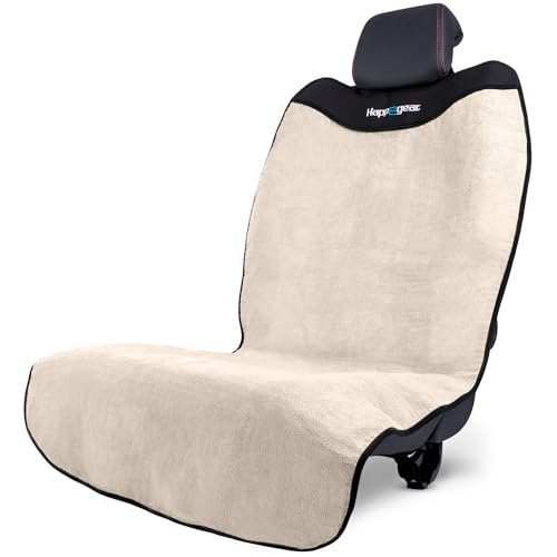 HAPPEGEAR Happeseat Waterproof Car Seat Cover & Protector – Universal Fit Car Seat Towel Cover – Non-Slip Backing, Easy Install & Storage, Machine Washable, Fits Front & Back, Sand - color: Sand