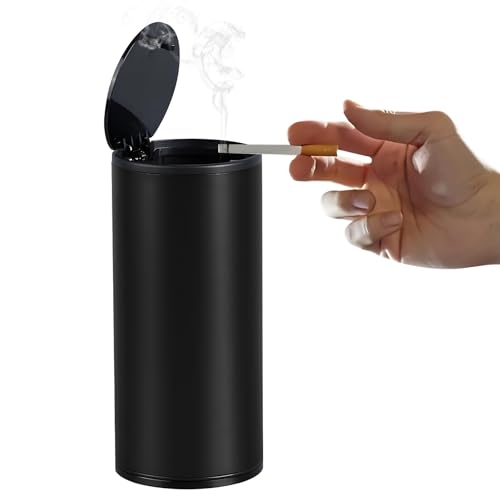Hovom Mini Car Trash Can with Lid, Portable Garbage Can for Cars, Aluminum Alloy Automotive Garbage Bin for Cup Holder, Universal Small Leakproof Trash Storage Bin Car Accessories (Black) - color: Black