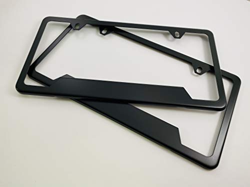 Premium Corrosion-Resistant Stainless Steel Matte Black Powder Coated 2-Hole Standard CAR Heavy Duty License Plate Frames with Free Set of Screws and caps - Set of 2 Frames - size: Set of 2 frames