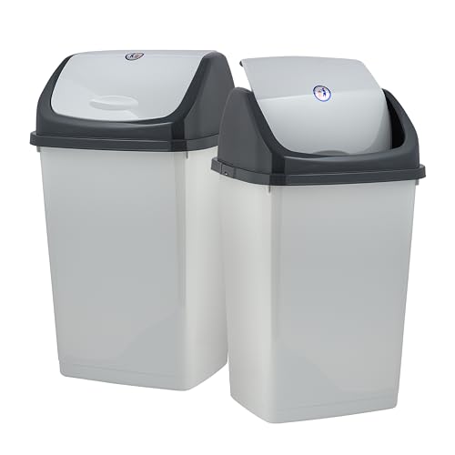 Superio Kitchen Trash Can 13 Gallon with Swing Lid, Plastic Tall Garbage Can Outdoor and Indoor, Large 52 Qt Recycle Bin and Waste Basket for Home, Office, Garage, Patio, Restaurant (SmokeWhite/Grey, 2 Pack) - size: 13 Gallon, style: 2 Pack