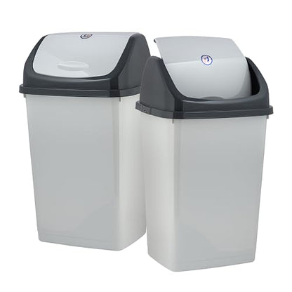 Superio Kitchen Trash Can 13 Gallon with Swing Lid, Plastic Tall Garbage Can Outdoor and Indoor, Large 52 Qt Recycle Bin and Waste Basket for Home, Office, Garage, Patio, Restaurant (SmokeWhite/Grey, 2 Pack) - size: 13 Gallon, style: 2 Pack