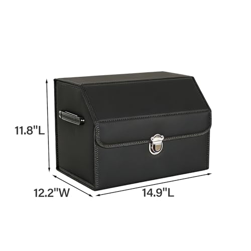 Car Organizers for Trunk for Suv Sedan, Leather Storage Box,Collapsible and Adjustable Black 14.9" L*12.2" W*11.8" H (Black 14.9" L*12.2" W*11.8" H) - size: Black 14.9"L*12.2"W*11.8" H