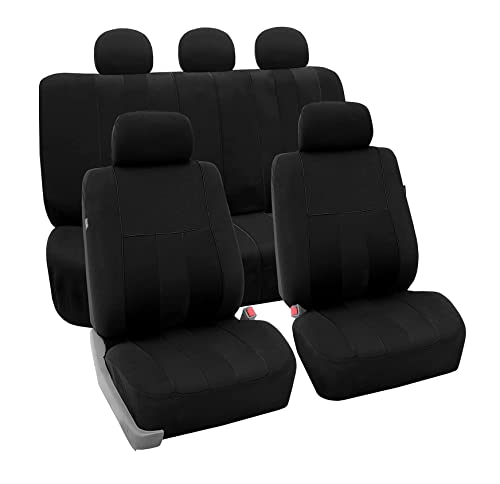 FH Group Striking Striped Car Seat Covers – Full Set, Universal Fit for Front Low Back Seats, Airbag Compatible, Rear Split Bench, Washable Seat Covers for Cars, SUVs, Vans, Sedans – Black - color: Black, size: Full Set