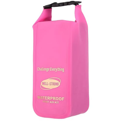 Boat First Aid Kit Waterproof, WELL-STRONG Marine Emergency Kit with Roll Top Dry Bag for Boating Fishing Kayaking – Water-Resistant Contents for Camping & Beach（Transparent Pink） - color: Ws011-transpink