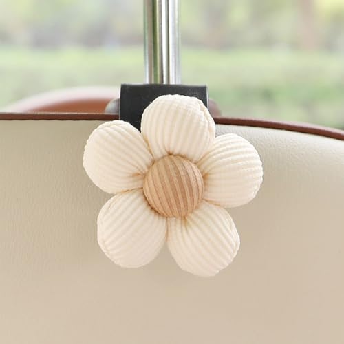 New Universal Car Seat Headrest Hook,Cute Flower Bear Auto Seat Hook Hangers Storage Organizer Interior Accessories for Woman Umbrellas Grocery Bags Handbag 2 Pack（White Flowers） - color: White flowers