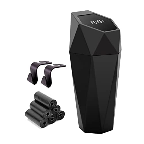 Ginsco Car Trash Can Cup Holder, Mini Car Trash Can with Lid, Car Accessories for Interior, Leakproof Small Trash Cup for Car, Home, Office, Bedroom with Additional 2 Hooks and 90pcs Trash Bags Black - color: Black, size: 600ml